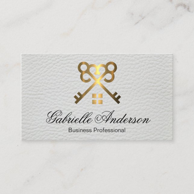 Gold Keys Home Logo | Leather Business Card (Front)