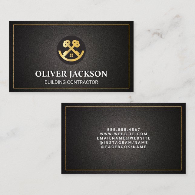 Gold Keys House Logo | Construction Real Estate  Business Card (Front/Back)