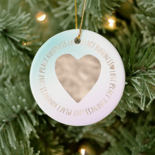 Gold Kindness Love Peace Heart Aqua Pink Tie Dye Ceramic Ornament