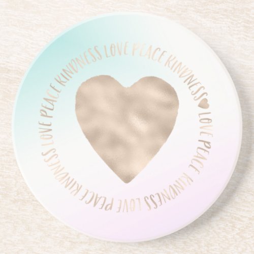 Gold Kindness Love Peace Heart Aqua Pink Tie Dye Coaster