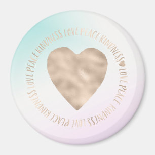 Gold Kindness Love Peace Heart Aqua Pink Tie Dye Magnet