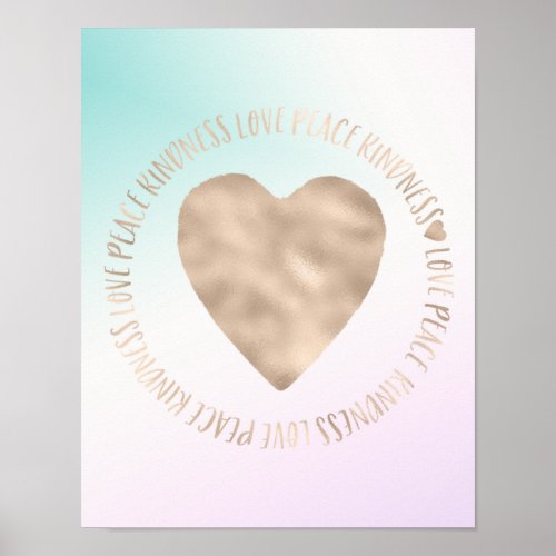 Gold Kindness Love Peace Heart Aqua Pink Tie Dye  Poster