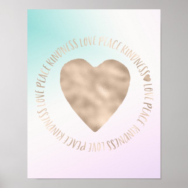 Gold Kindness Love Peace Heart Aqua Pink Tie Dye  Poster (Front)