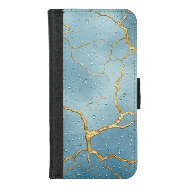 💙 Gold Kintsugi Cracks ✨ Blue Water Luxury 💙 iPhone Wallet Case (Front)