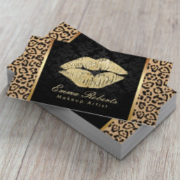 Gold Kiss Leopard Print Damask Makeup Artist Business Card