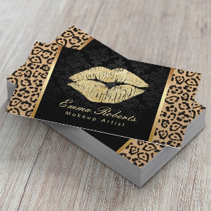 Gold Kiss Leopard Print Damask Makeup Artist Business Card