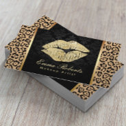 Gold Kiss Leopard Print Damask Makeup Artist Business Card at Zazzle