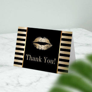 Gold Kiss Modern Black & Gold Stripes Thank You Card