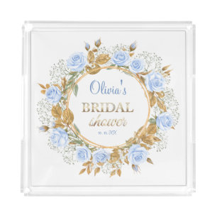 Gold-Kissed Blue Rose Bridal Acrylic Tray