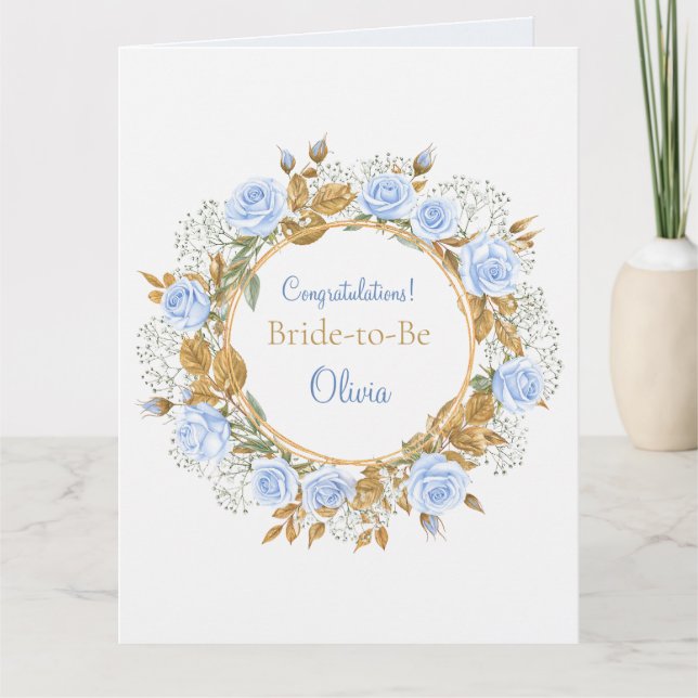Gold-Kissed Blue Rose Bridal Card (Front)