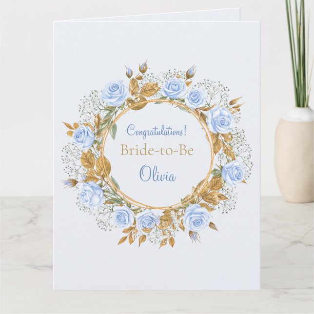 Gold-Kissed Blue Rose Bridal Card (Front)
