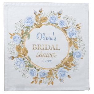 Gold-Kissed Blue Rose Bridal Cloth Napkin