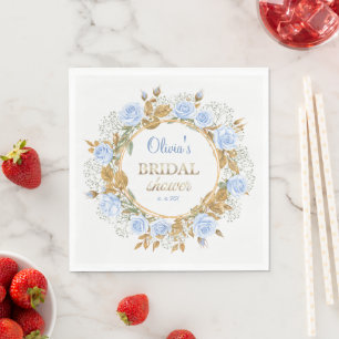 Gold-Kissed Blue Rose Bridal Napkins