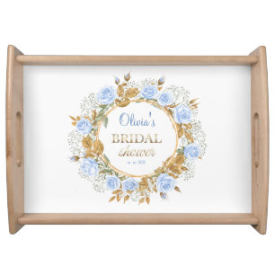 Gold-Kissed Blue Rose Bridal Serving Tray