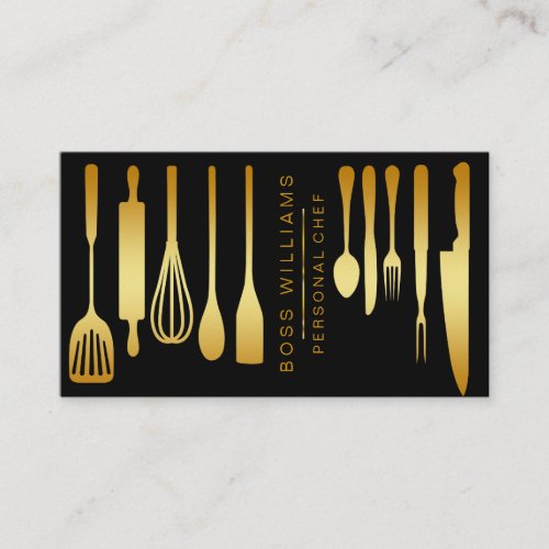 Gold Kitchen Utensils Catering Personal Chef Business Card