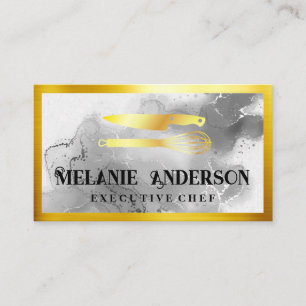Gold Knife and Whisk Gold Border Business Card