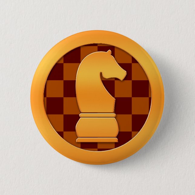 Gold Knight Chess Piece Pinback Button (Front)