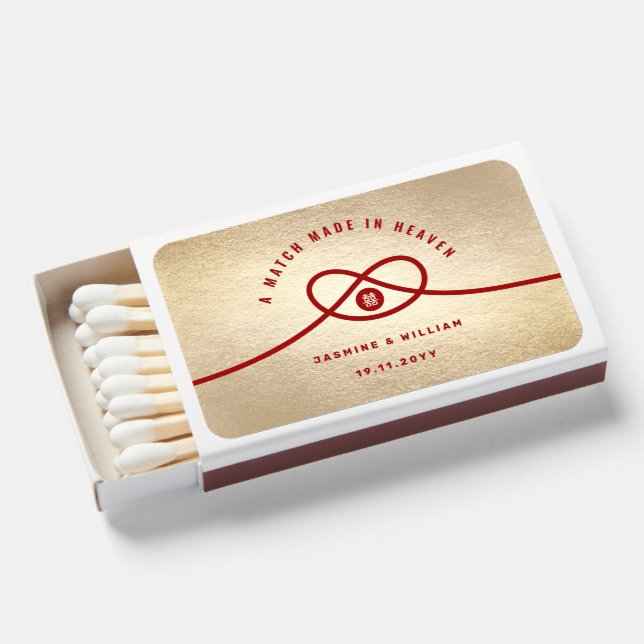 Gold Knot Double Happiness Chinese Wedding Favor Matchboxes (Front Open)