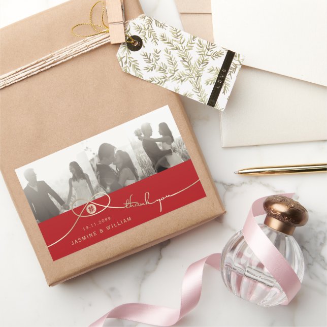 Gold Knot Double Happiness Chinese Wedding Photo Rectangular Sticker (Gifting)