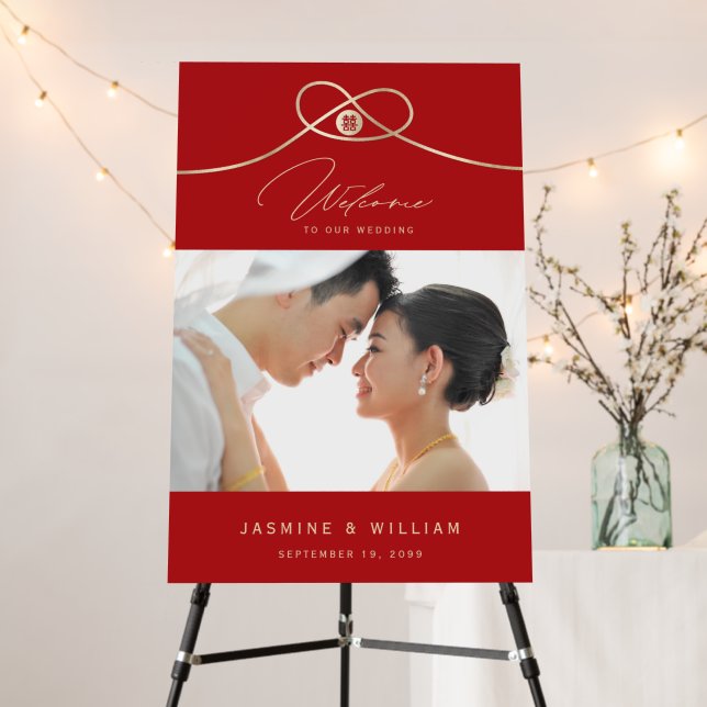 Gold Knot Double Happiness Photo Chinese Wedding Foam Board (In Situ (Stand))