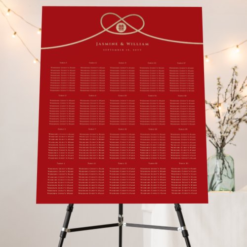 Gold Knot Double Xi Chinese Wedding Seating Chart Foam Board