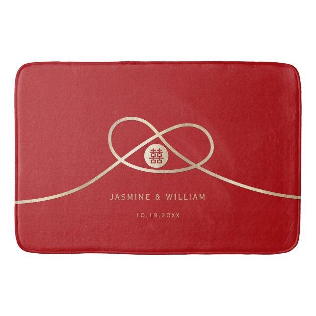 Gold Knot Union Double Happiness Chinese Wedding Bathroom Mat (Front)