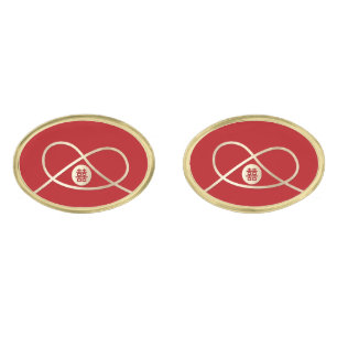 Gold Knot Union Double Happiness Chinese Wedding Cufflinks