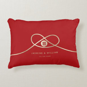 Gold Knot Union Double Happiness Chinese Wedding Decorative Pillow