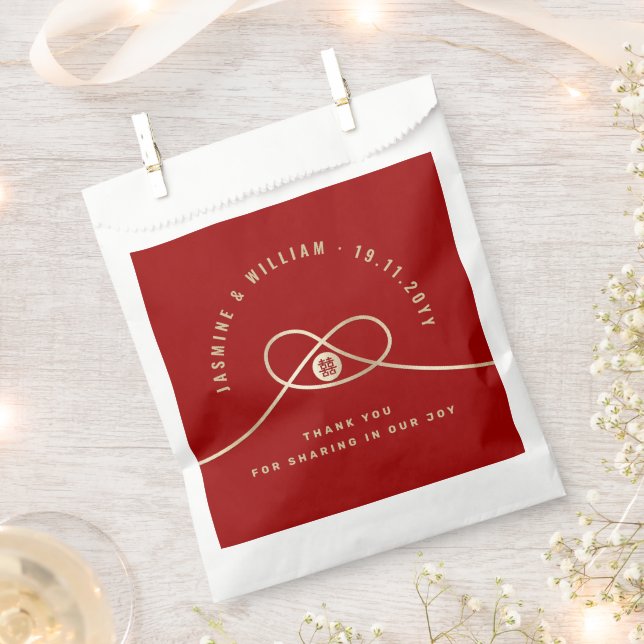 Gold Knot Union Double Happiness Chinese Wedding Favor Bag (Clipped)