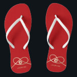 Gold Knot Union Double Happiness Chinese Wedding Flip Flops<br><div class="desc">Modern minimalist double happiness knot of union, love and marriage in red and gold. The double happiness is a classic and auspicious symbol used in all chinese, oriental and asian weddings. Designed by fat*fa*tin. Easy to customize with your own text, photo or image. For custom requests, please contact fat*fa*tin directly....</div>