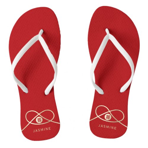 Gold Knot Union Double Happiness Chinese Wedding Flip Flops