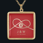 Gold Knot Union Double Happiness Chinese Wedding Gold Plated Necklace<br><div class="desc">Modern minimalist double happiness knot of union, love and marriage in red and gold. The double happiness is a classic and auspicious symbol used in all chinese, oriental and asian weddings. Designed by fat*fa*tin. Easy to customize with your own text, photo or image. For custom requests, please contact fat*fa*tin directly....</div>