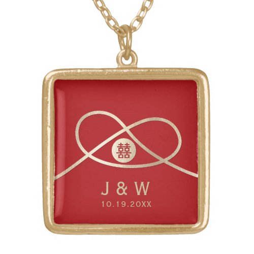 Gold Knot Union Double Happiness Chinese Wedding Gold Plated Necklace