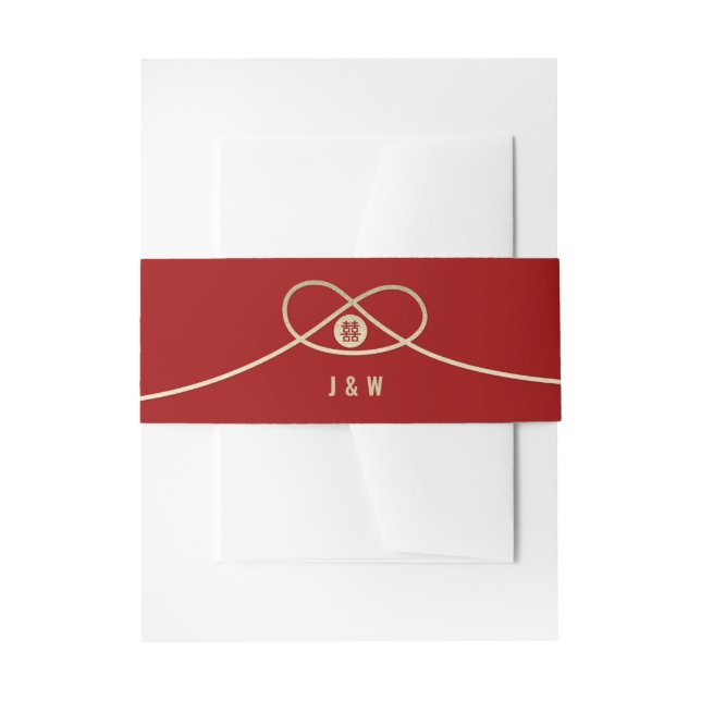 Gold Knot Union Double Happiness Chinese Wedding Invitation Belly Band (Front Example)