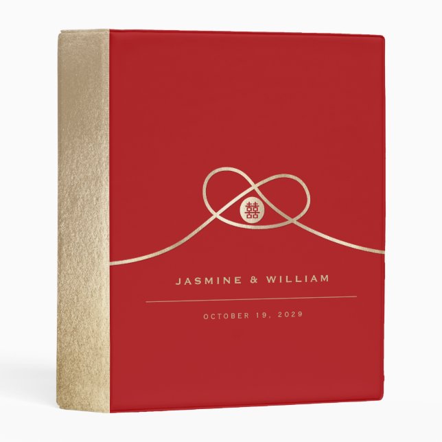 Gold Knot Union Double Happiness Chinese Wedding Mini Binder (Front/Spine)