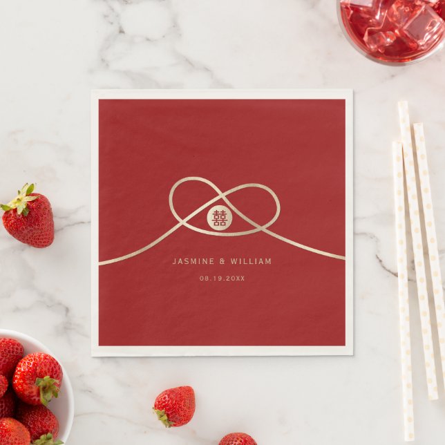 Gold Knot Union Double Happiness Chinese Wedding Napkins (Insitu)