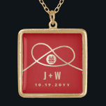 Gold Knot Union Double Happiness Chinese Wedding Plated Necklace<br><div class="desc">Modern minimalist double happiness knot of union, love and marriage in red and gold. The double happiness is a classic and auspicious symbol used in all chinese, oriental and asian weddings. Designed by fat*fa*tin. Easy to customize with your own text, photo or image. For custom requests, please contact fat*fa*tin directly....</div>