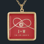 Gold Knot Union Double Happiness Chinese Wedding Plated Necklace<br><div class="desc">Modern minimalist double happiness knot of union, love and marriage in red and gold. The double happiness is a classic and auspicious symbol used in all chinese, oriental and asian weddings. Designed by fat*fa*tin. Easy to customize with your own text, photo or image. For custom requests, please contact fat*fa*tin directly....</div>