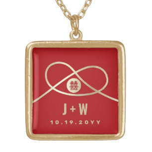 Gold Knot Union Double Happiness Chinese Wedding Plated Necklace