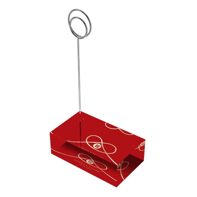 Gold Knot Union Double Happiness Chinese Wedding Table Number Holder (Corner)