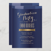 Gold Label Navy Blue Graduation Party Invitations (Front/Back)