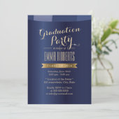 Gold Label Navy Blue Graduation Party Invitations (Standing Front)
