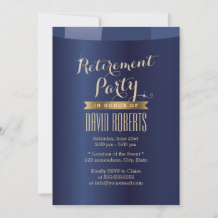 Gold Label Navy Blue Retirement Party Invitations