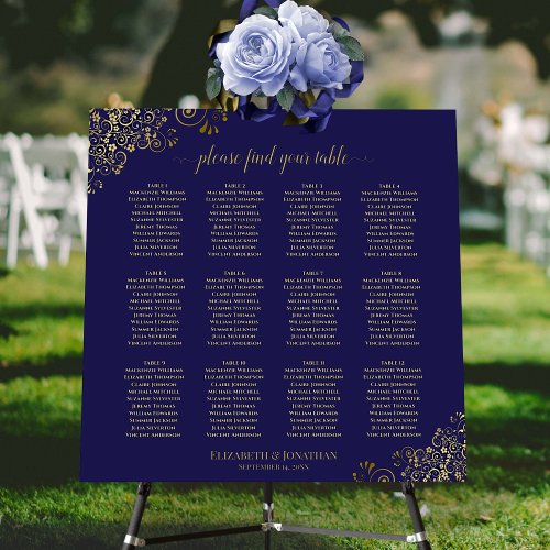 Gold Lace 12 Table Navy Blue Wedding Seating Chart Foam Board