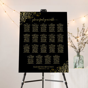 Gold Lace 19 Table Black Wedding Seating Chart Foam Board