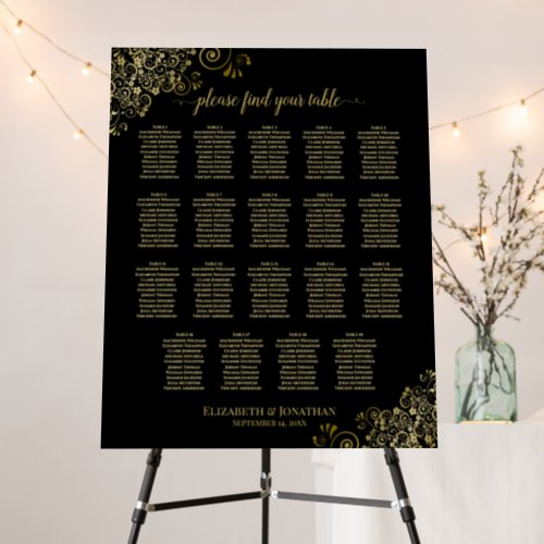 Gold Lace 19 Table Black Wedding Seating Chart Foam Board