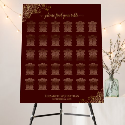 Gold Lace 30 Table Auburn Brown Seating Chart Foam Board