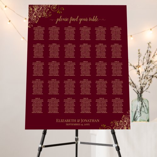 Gold Lace 30 Table Maroon Burgundy Seating Chart Foam Board