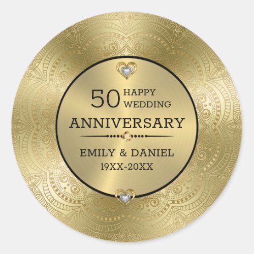 Gold lace 50th wedding anniversary dinner plate classic round sticker