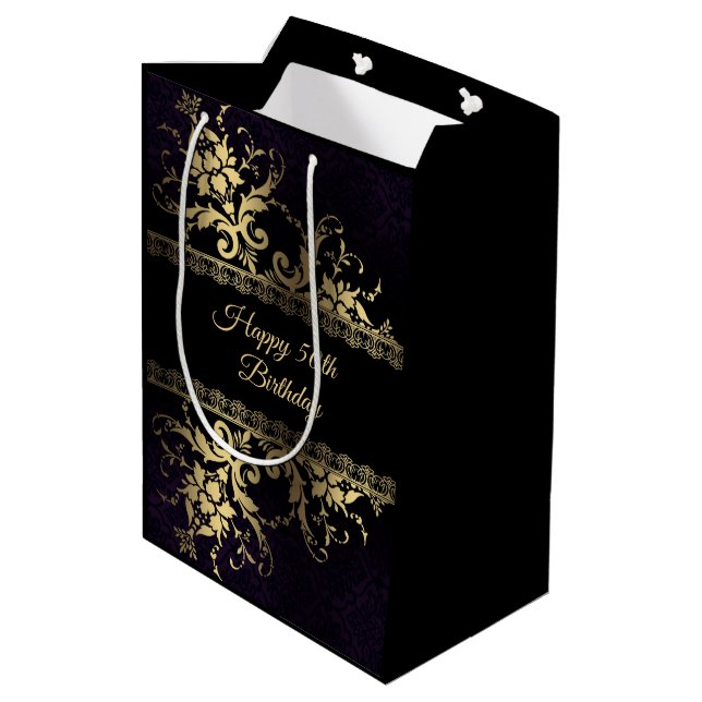 Gold Lace And Flowers Medium Gift Bag (Back Angled)